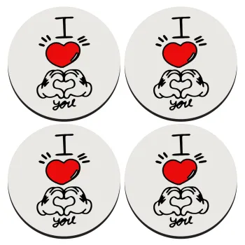 comics hands love, SET of 4 round wooden coasters (9cm)
