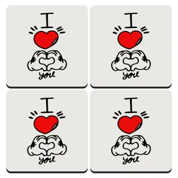 comics hands love, ΣΕΤ 4 Σουβέρ ξύλινα τετράγωνα (9cm)