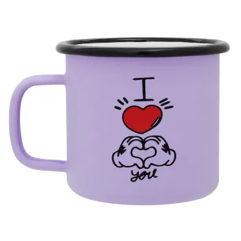 comics hands love, Κούπα Μεταλλική εμαγιέ ΜΑΤ Light Pastel Purple 360ml