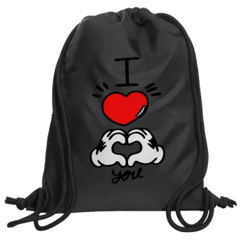 comics hands love, Backpack pouch GYMBAG Black, with pocket (40x48cm) & thick cords