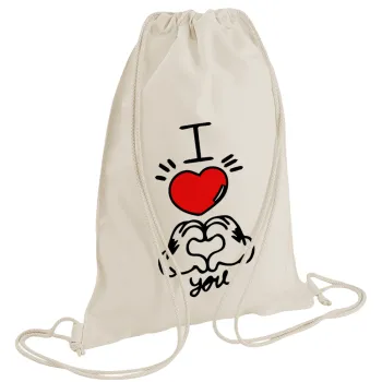 comics hands love, Backpack bag GYMBAG natural (28x40cm)