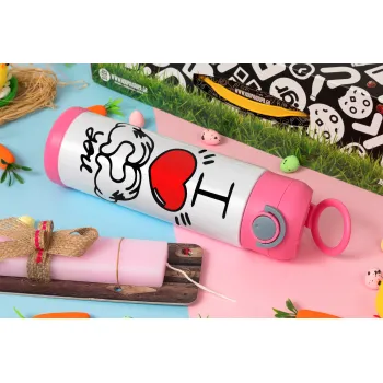 comics hands love, Πασχαλινή Λαμπάδα με Παιδικό παγούρι θερμό, ανοξείδωτο, με καλαμάκι ασφαλείας, ΡΟΖ (500ml)