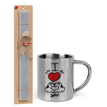 comics hands love, Easter Set, metallic thermal cup (300ml) & Easter aromatic flat candle (30cm) (GRAY)