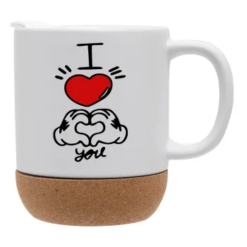 comics hands love, Ceramic coffee mug Cork (MAT), 330ml