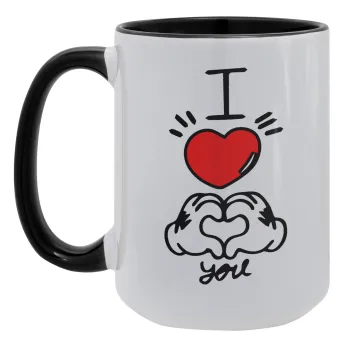 comics hands love, Κούπα Mega 15oz, κεραμική Μαύρη, 450ml