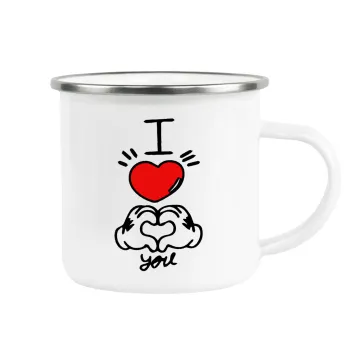 comics hands love, Κούπα Μεταλλική εμαγιέ λευκη 360ml