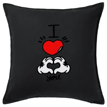 comics hands love, Sofa cushion black 50x50cm includes filling