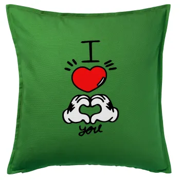 comics hands love, Μαξιλάρι καναπέ Πράσινο 100% βαμβάκι, περιέχεται το γέμισμα (50x50cm)