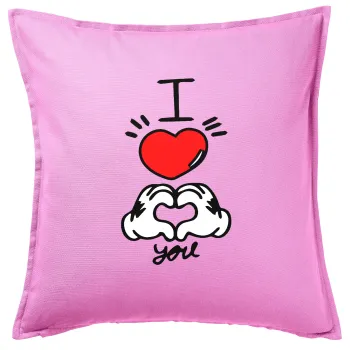comics hands love, Μαξιλάρι καναπέ ΡΟΖ 100% βαμβάκι, περιέχεται το γέμισμα (50x50cm)