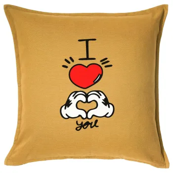 comics hands love, Μαξιλάρι καναπέ Κίτρινο 100% βαμβάκι, περιέχεται το γέμισμα (50x50cm)