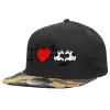 Adult Flat Snapback Hat Black/Camouflage, (100% COTTON TWILL, ADULT, UNISEX, ONE SIZE)
