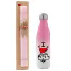 Easter Set, Metallic pink/white (Stainless steel) thermos, double-walled, 500ml & aromatic flat Easter candle (30cm) (PINK)