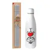 Easter Set, metallic stainless thermos bottle (500ml) & scented flat Easter candle (30cm) (GRAY)