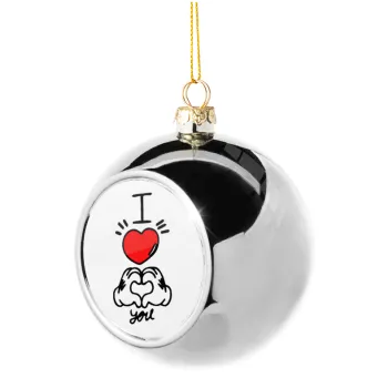 comics hands love, Silver 8cm Christmas tree ball ornament