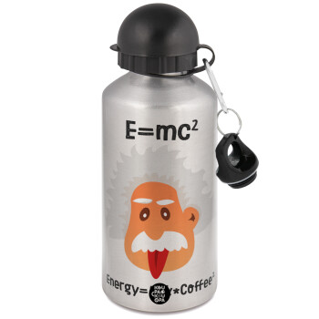 E=mc2 Energy = Milk*Coffe, Μεταλλικό παγούρι νερού, Ασημένιο, αλουμινίου 500ml