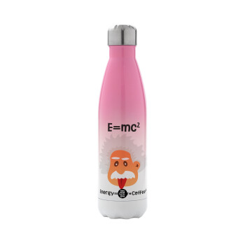 E=mc2 Energy = Milk*Coffe, Metal mug thermos Pink/White (Stainless steel), double wall, 500ml
