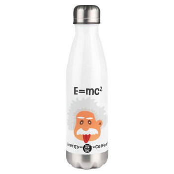 E=mc2 Energy = Milk*Coffe, Μεταλλικό παγούρι θερμός Λευκό (Stainless steel), διπλού τοιχώματος, 500ml