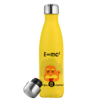 E=mc2 Energy = Milk*Coffe, Μεταλλικό παγούρι θερμός Κίτρινος (Stainless steel), διπλού τοιχώματος, 500ml