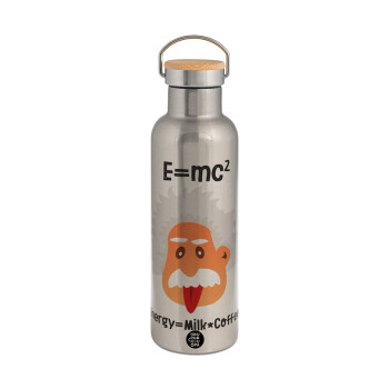 E=mc2 Energy = Milk*Coffe, Stainless steel Silver with wooden lid (bamboo), double wall, 750ml