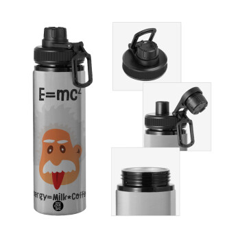 E=mc2 Energy = Milk*Coffe, Μεταλλικό παγούρι νερού με καπάκι ασφαλείας, αλουμινίου 850ml