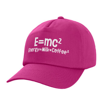 E=mc2 Energy = Milk*Coffe, Καπέλο παιδικό Baseball, 100% Βαμβακερό Twill, Φούξια (ΒΑΜΒΑΚΕΡΟ, ΠΑΙΔΙΚΟ, UNISEX, ONE SIZE)