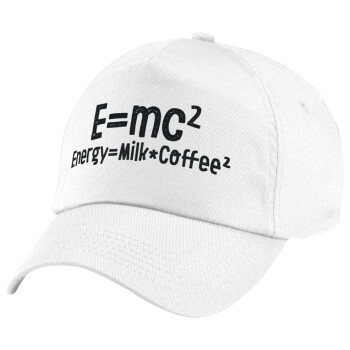 E=mc2 Energy = Milk*Coffe, Καπέλο παιδικό Baseball, 100% Βαμβακερό Twill, Λευκό (ΒΑΜΒΑΚΕΡΟ, ΠΑΙΔΙΚΟ, UNISEX, ONE SIZE)