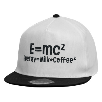 E=mc2 Energy = Milk*Coffe, Καπέλο παιδικό Flat Snapback, Λευκό (100% ΒΑΜΒΑΚΕΡΟ, ΠΑΙΔΙΚΟ, UNISEX, ONE SIZE)