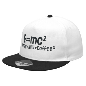 E=mc2 Energy = Milk*Coffe, Καπέλο Ενηλίκων Flat Snapback Λευκό/Μαύρο, (POLYESTER, ΕΝΗΛΙΚΩΝ, UNISEX, ONE SIZE)