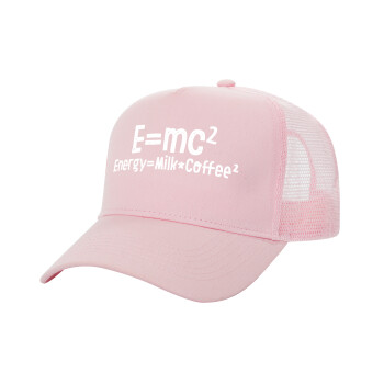 E=mc2 Energy = Milk*Coffe, Καπέλο Ενηλίκων Structured Trucker, με Δίχτυ, ΡΟΖ (100% ΒΑΜΒΑΚΕΡΟ, ΕΝΗΛΙΚΩΝ, UNISEX, ONE SIZE)