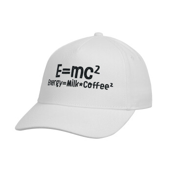 E=mc2 Energy = Milk*Coffe, Καπέλο Ενηλίκων Baseball, Drill, Λευκό (100% ΒΑΜΒΑΚΕΡΟ, ΕΝΗΛΙΚΩΝ, UNISEX, ONE SIZE)
