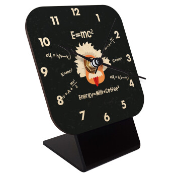 E=mc2 Energy = Milk*Coffe, Quartz Table clock in natural wood (10cm)