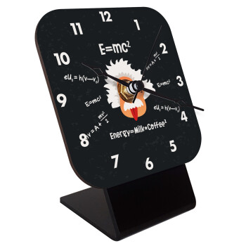 E=mc2 Energy = Milk*Coffe, Επιτραπέζιο ρολόι ξύλινο με δείκτες (10cm)