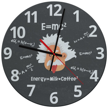 E=mc2 Energy = Milk*Coffe, Ρολόι τοίχου γυάλινο (30cm)