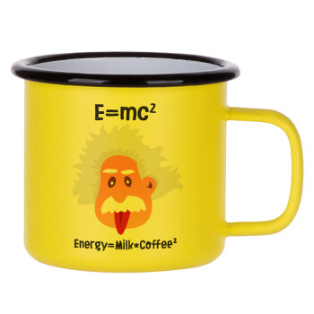 E=mc2 Energy = Milk*Coffe, Κούπα Μεταλλική εμαγιέ ΜΑΤ Κίτρινη 360ml