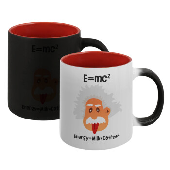 E=mc2 Energy = Milk*Coffe, Κούπα Μαγική εσωτερικό κόκκινο, κεραμική, 330ml που αλλάζει χρώμα με το ζεστό ρόφημα (1 τεμάχιο)