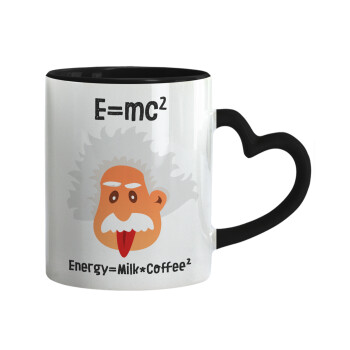 E=mc2 Energy = Milk*Coffe, Κούπα καρδιά χερούλι μαύρη, κεραμική, 330ml