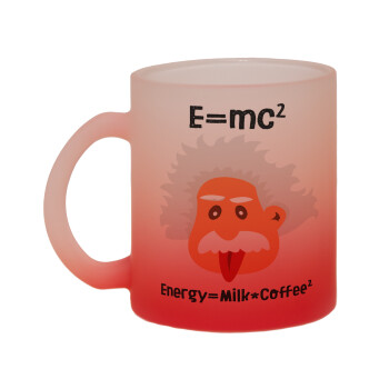 E=mc2 Energy = Milk*Coffe, Κούπα γυάλινη δίχρωμη με βάση το κόκκινο ματ, 330ml