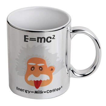 E=mc2 Energy = Milk*Coffe, Mug ceramic, silver mirror, 330ml