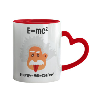 E=mc2 Energy = Milk*Coffe, Κούπα καρδιά χερούλι κόκκινη, κεραμική, 330ml