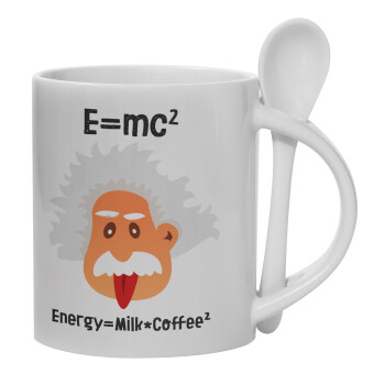 E=mc2 Energy = Milk*Coffe, Ceramic coffee mug with Spoon, 330ml (1pcs)