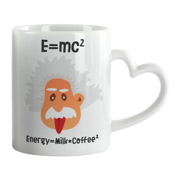 E=mc2 Energy = Milk*Coffe, Κούπα καρδιά χερούλι λευκή, κεραμική, 330ml