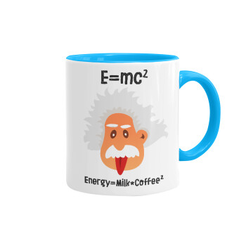 E=mc2 Energy = Milk*Coffe, Mug colored light blue, ceramic, 330ml