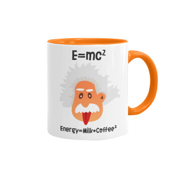 E=mc2 Energy = Milk*Coffe, Mug colored orange, ceramic, 330ml