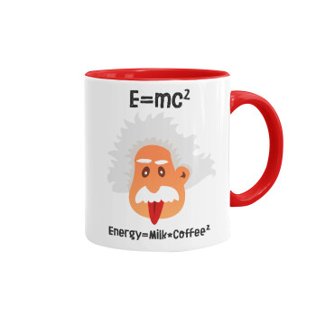 E=mc2 Energy = Milk*Coffe, Κούπα χρωματιστή κόκκινη, κεραμική, 330ml