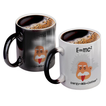 E=mc2 Energy = Milk*Coffe, Color changing magic Mug, ceramic, 330ml when adding hot liquid inside, the black colour desappears (1 pcs)