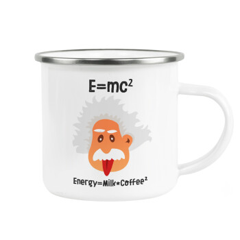 E=mc2 Energy = Milk*Coffe, Κούπα Μεταλλική εμαγιέ λευκη 360ml