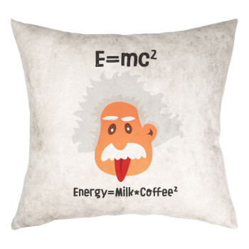 E=mc2 Energy = Milk*Coffe, Μαξιλάρι καναπέ Δερματίνη Γκρι 40x40cm με γέμισμα
