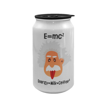 E=mc2 Energy = Milk*Coffe, Κούπα ταξιδιού μεταλλική με καπάκι (tin-can) 500ml