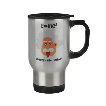 E=mc2 Energy = Milk*Coffe, Stainless steel travel mug with lid, double wall 450ml