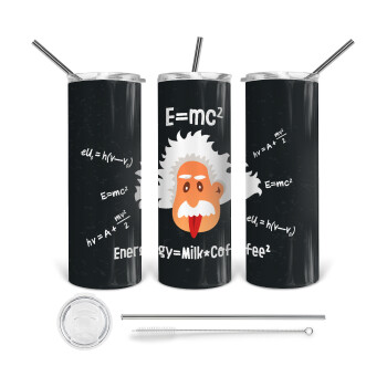 E=mc2 Energy = Milk*Coffe, 360 Eco friendly ποτήρι θερμό (tumbler) από ανοξείδωτο ατσάλι 600ml, με μεταλλικό καλαμάκι & βούρτσα καθαρισμού